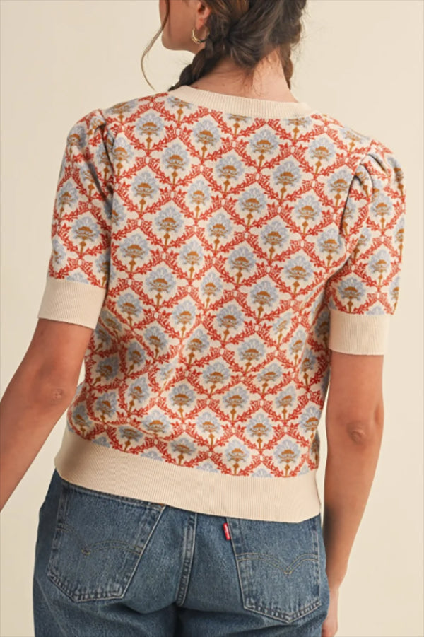 Autumn Bloom Puff Sleeve Sweater