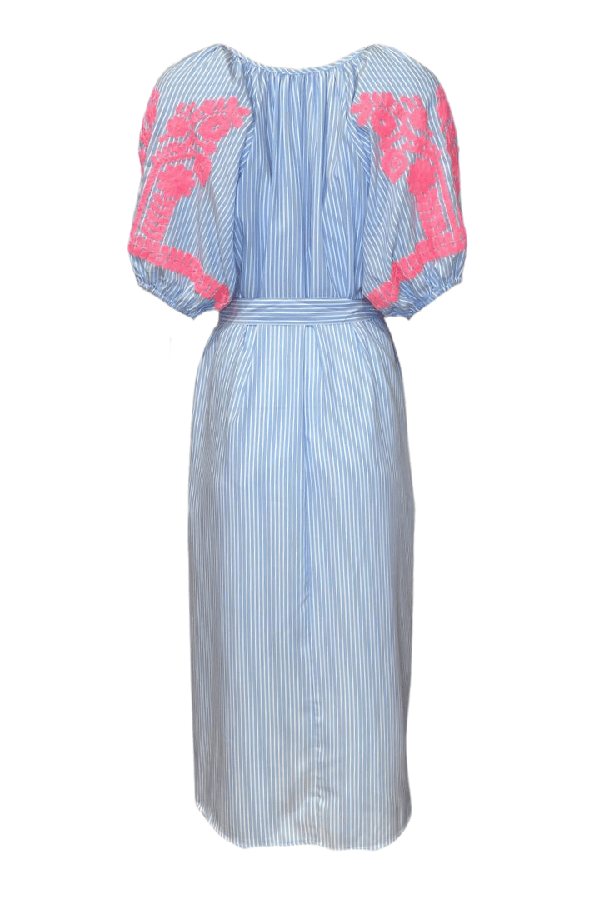 Embroidered Belt Striped Dress