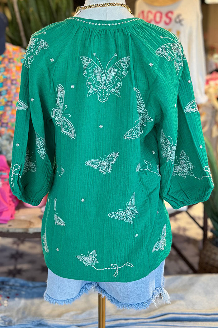 Butterfly Print 3/4 Sleeve Top