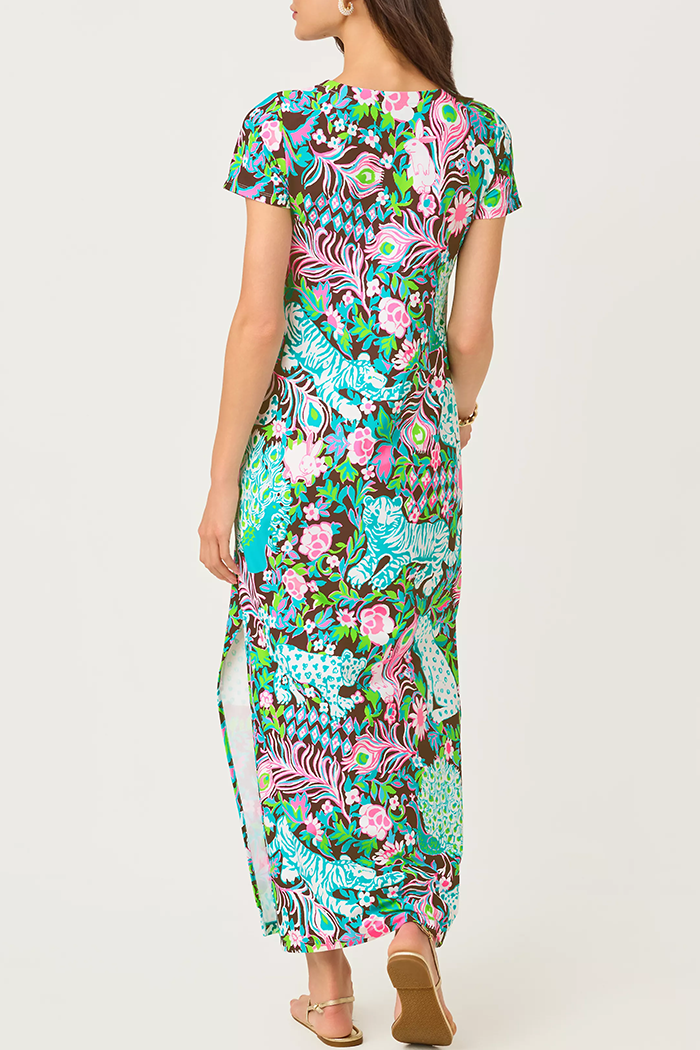 Floral Short Sleeve Side Slit Maxi Dress