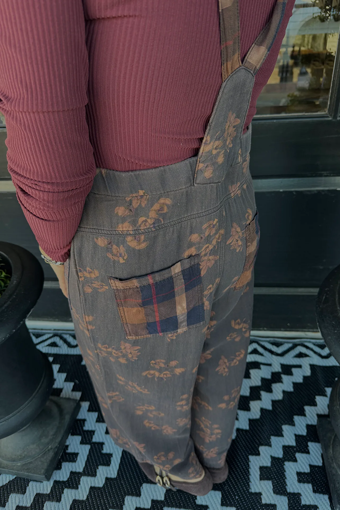 Vintage Floral Print Pocket Overalls