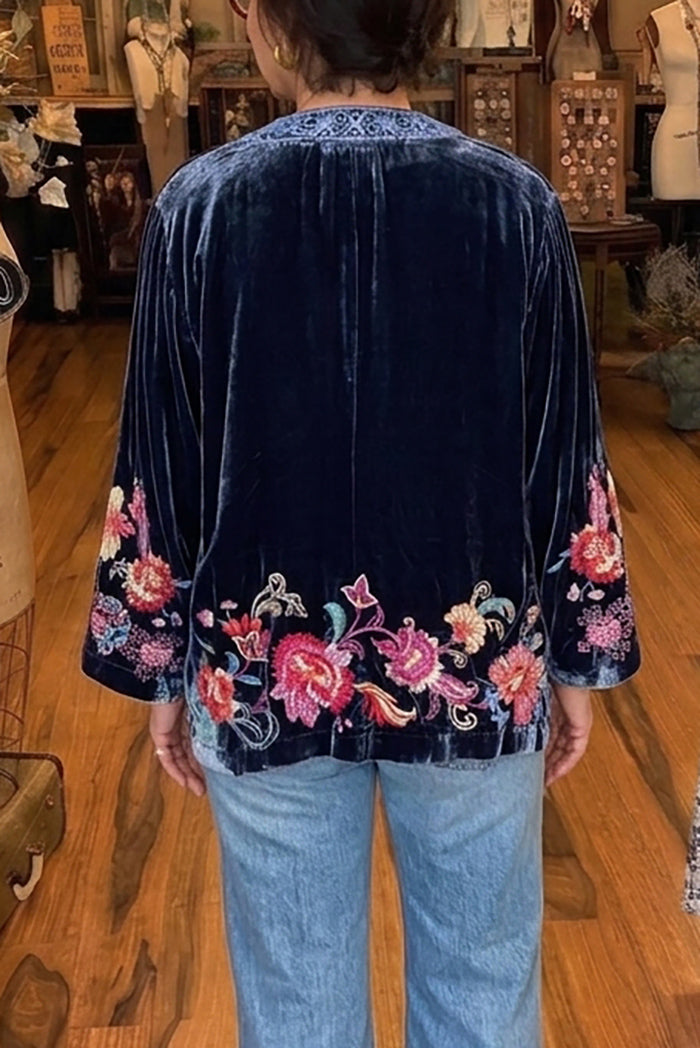 Blue Nights Velvet Embroidered Kimono