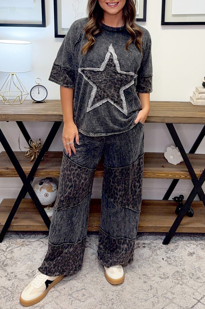 Round Neck Leopard Print Set