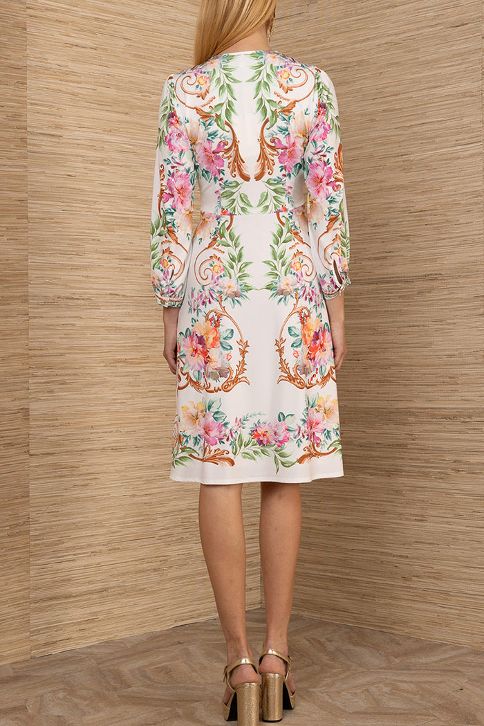 Floral 3/4 Sleeve A-Line Dress