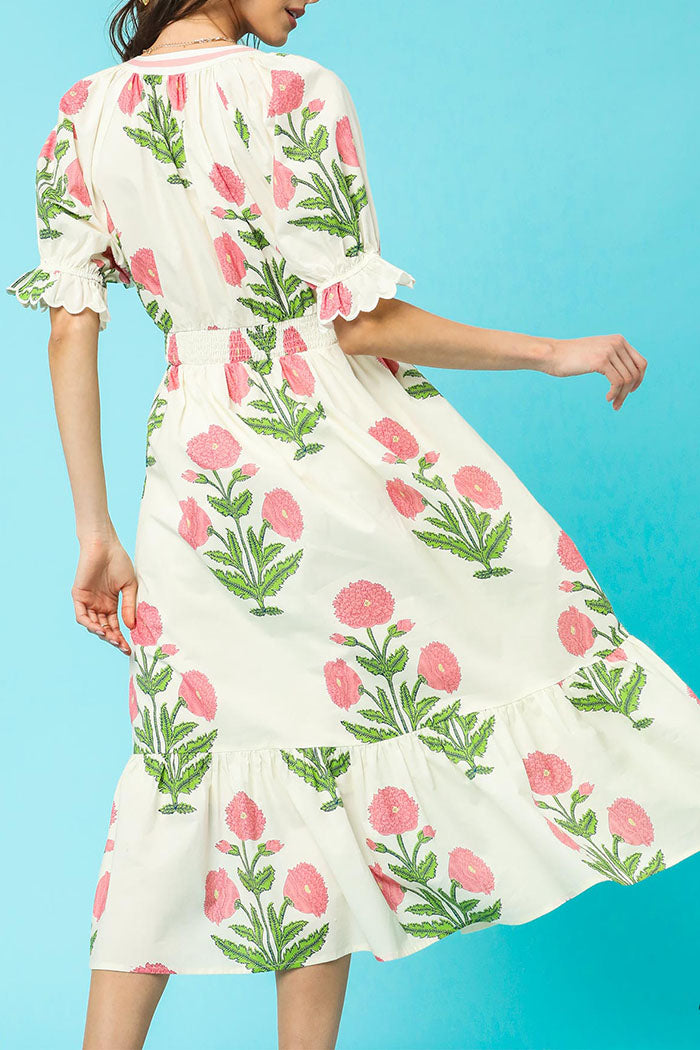 Ruffle Puff Sleeve Floral Waist Dress