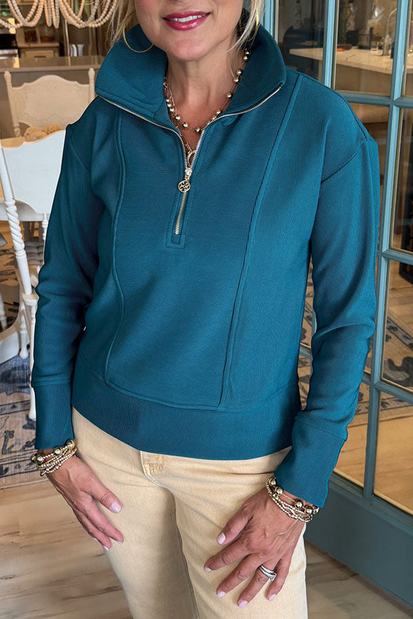 Casual Solid Color Zipper Top