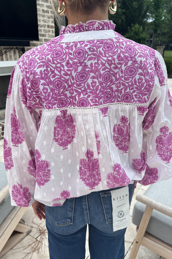 Casual Ruffles Collar Floral Top