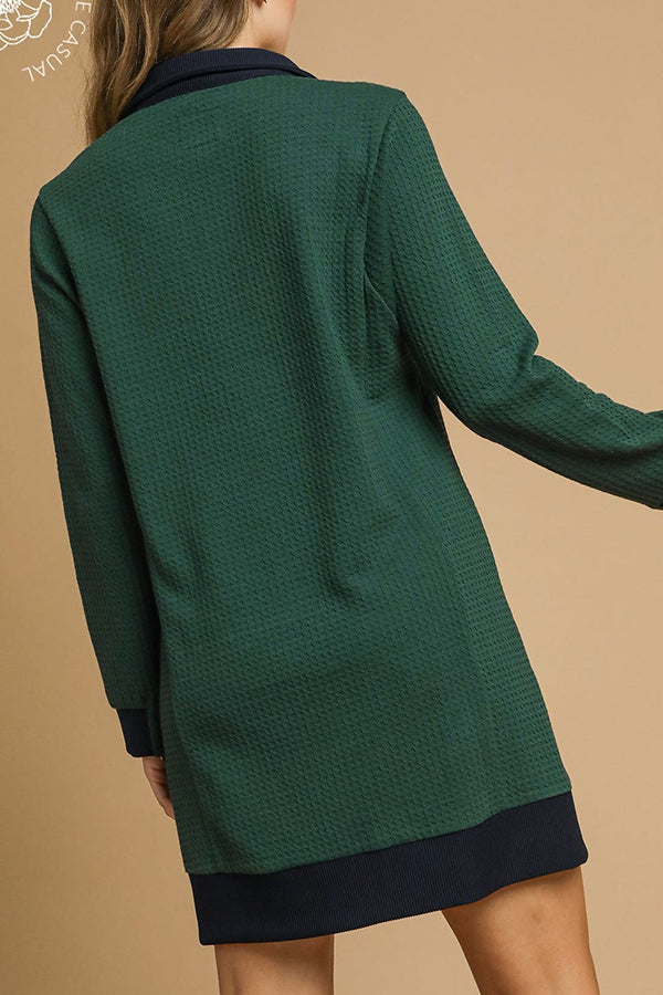Waffle Knit Zip Collar Dress