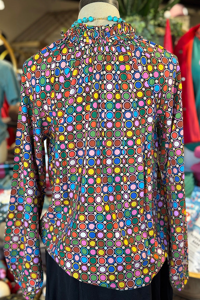 Colorful Dot Print Tie Hem Top