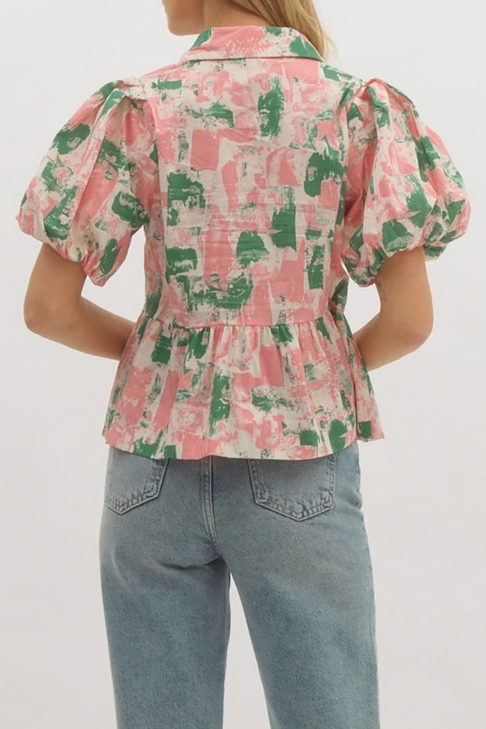 V-Neck Puff Sleeve Ruffle Top