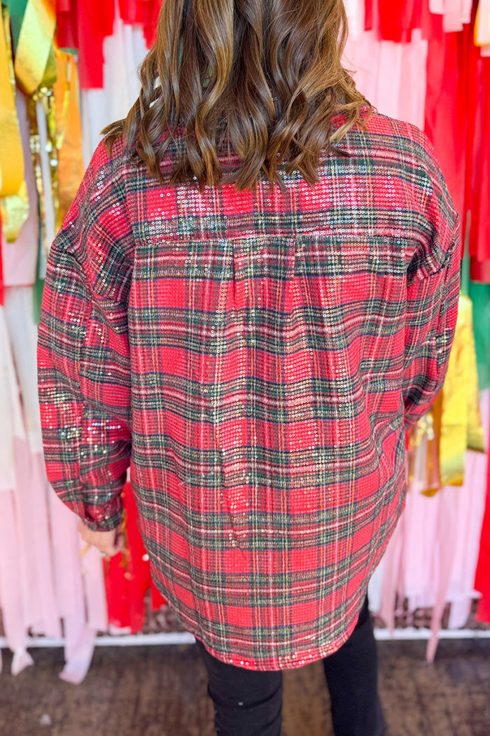 Sparkle Plaid Collared Shacket