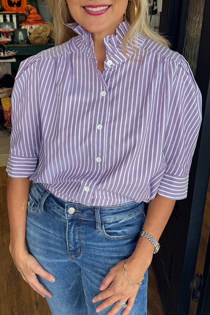 Stripe Ruffles Collar Top