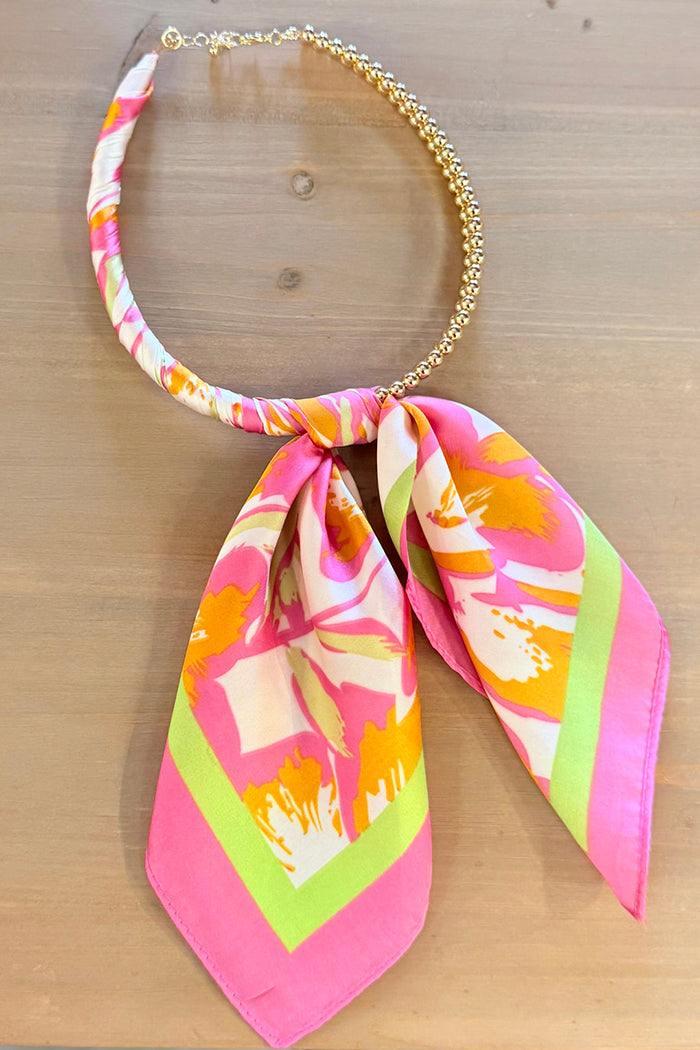 Floral Print Silk Scarf Necklace