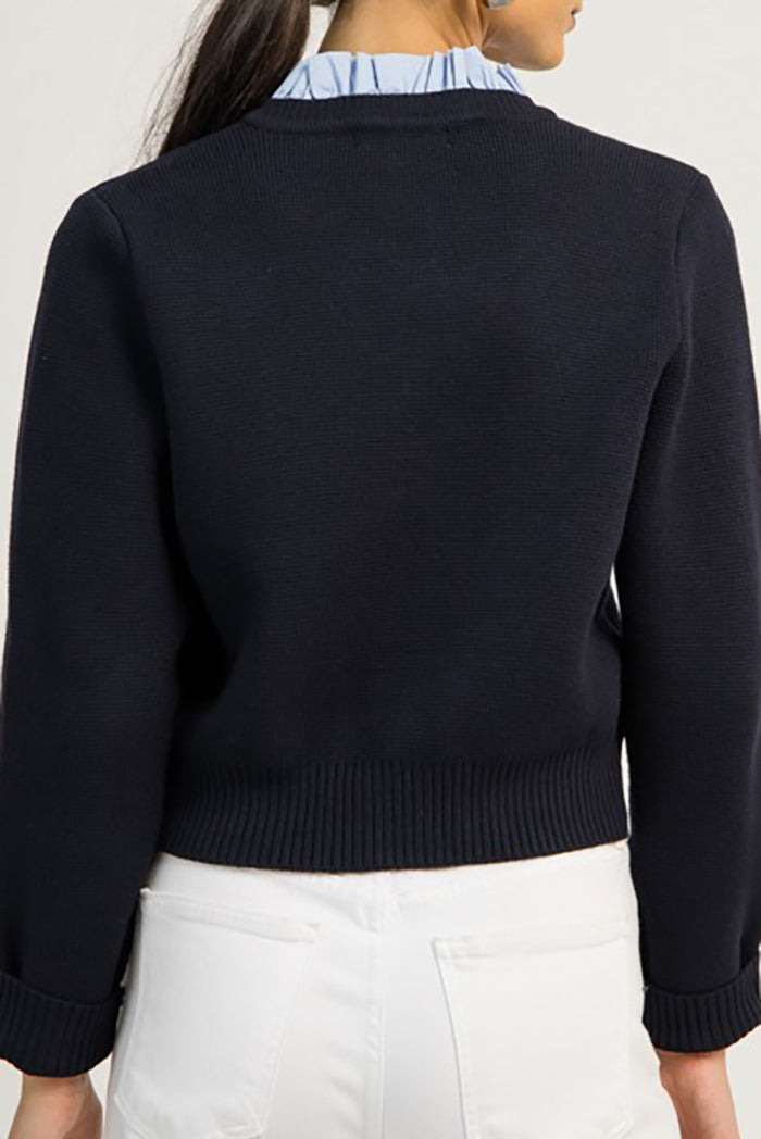 Classic Buttoned Ruffled-Collar Cardigan