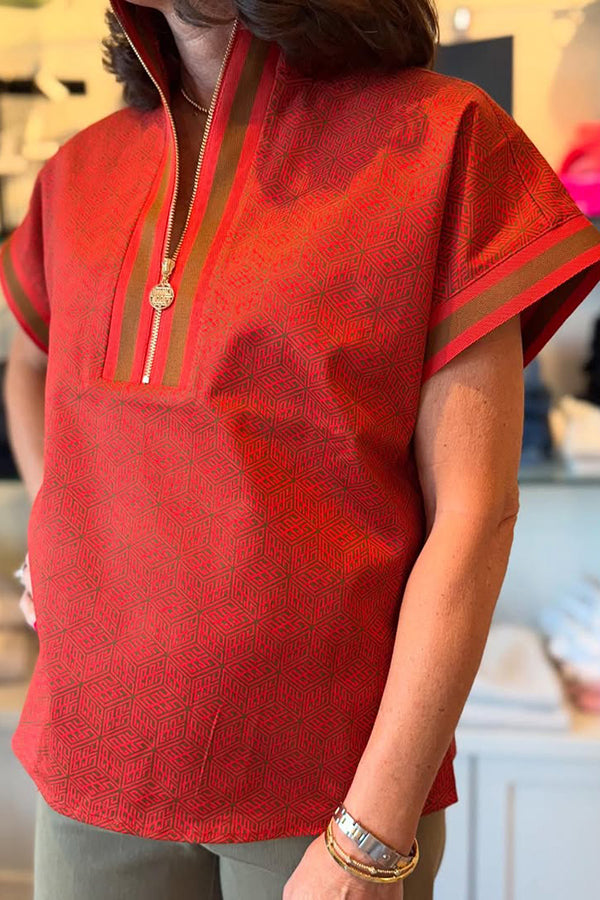 Casual Stripes Trim Zipper Top