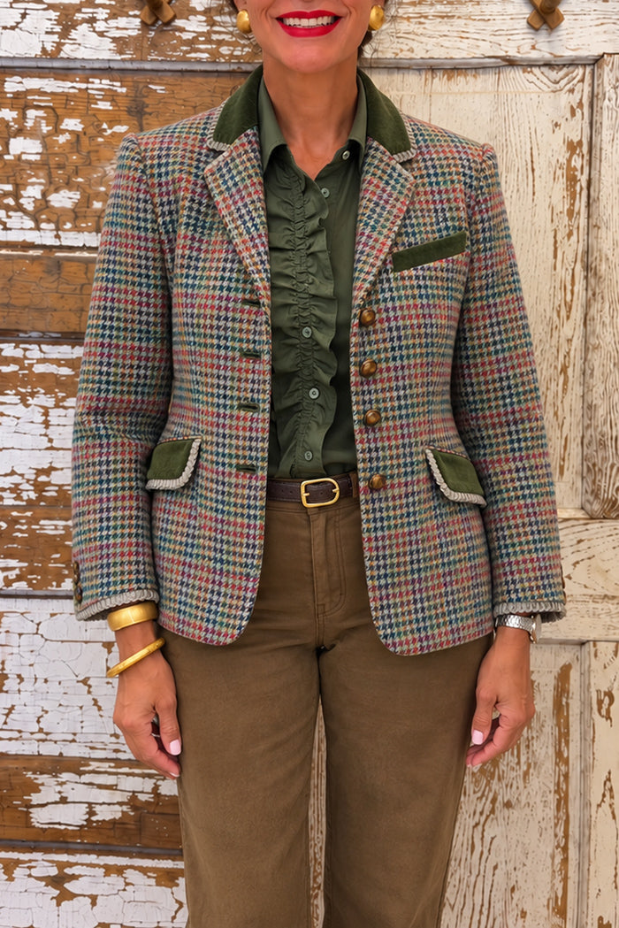 Green Houndstooth Wool Pocket Jacket