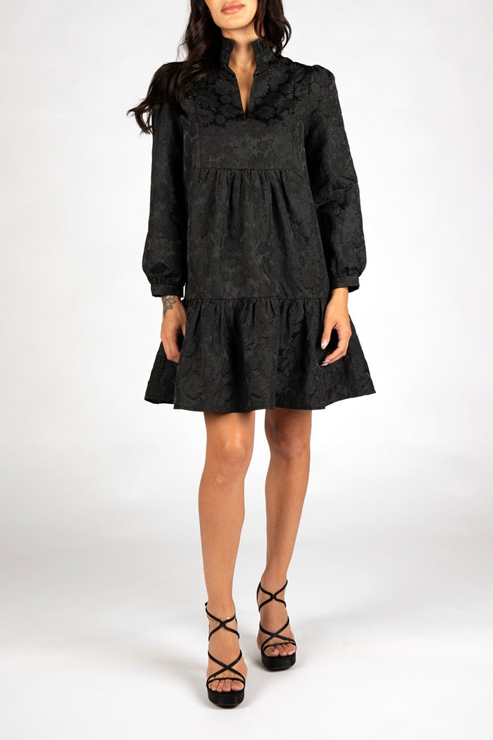 Black Mock-Neck Tiered Mini Dress