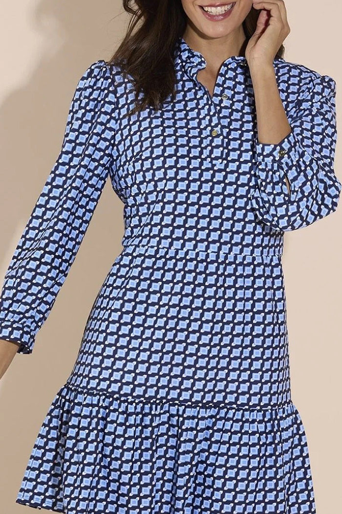 Square Dot Print Ruffle Hem Dress