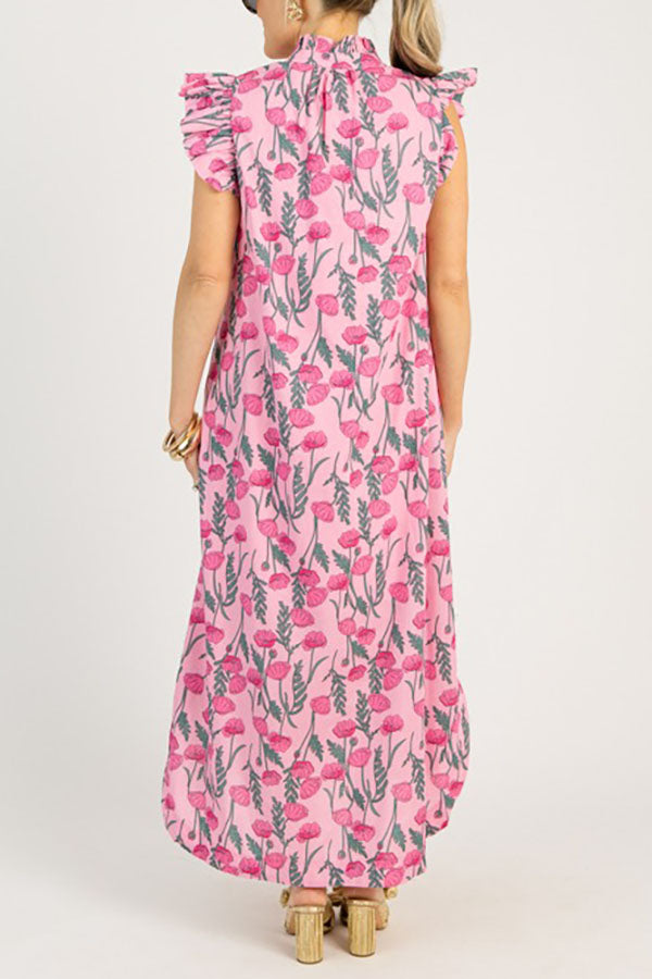 Pleated Sleeves Floral Dress