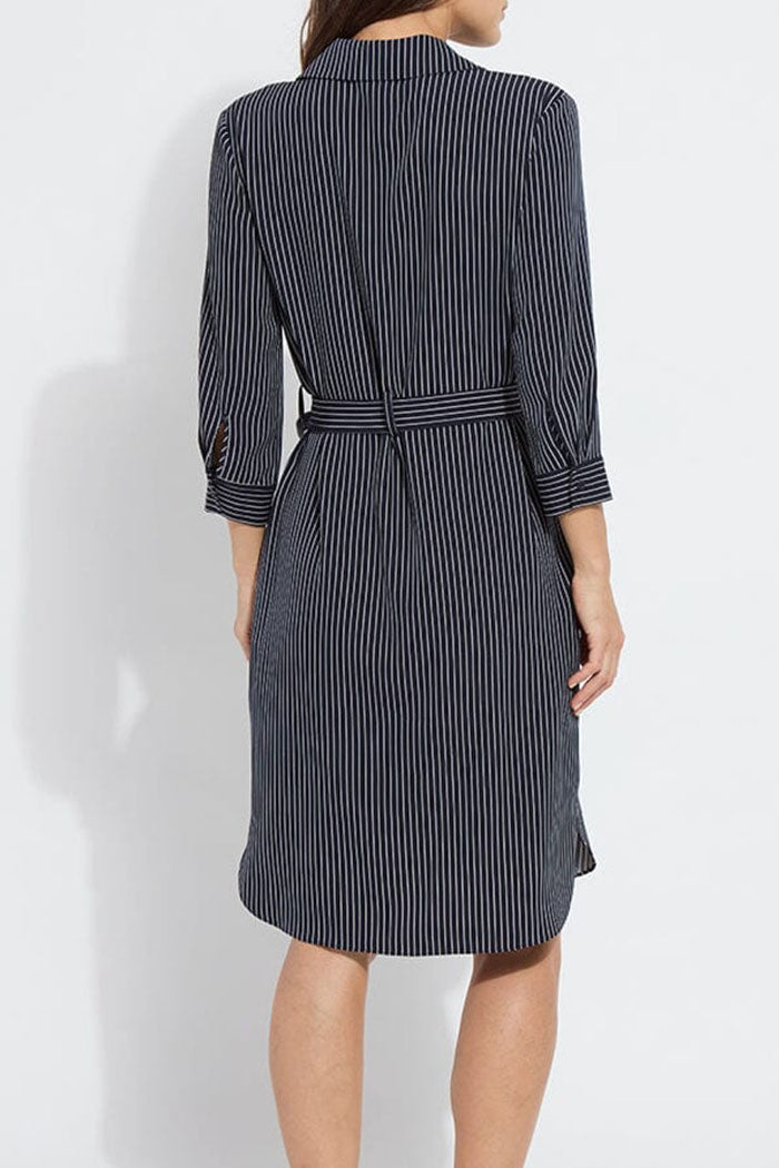Striped Pocket 3/4 Sleeve Dress