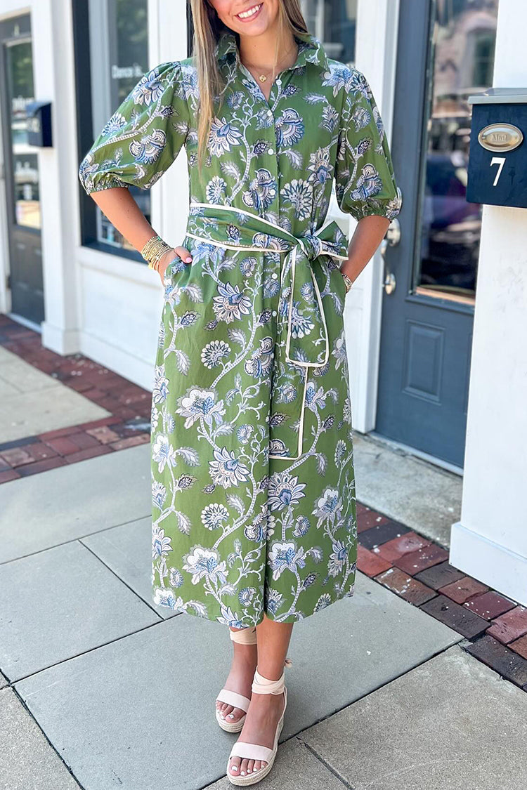 Puff Sleeves Tiered Midi Dress