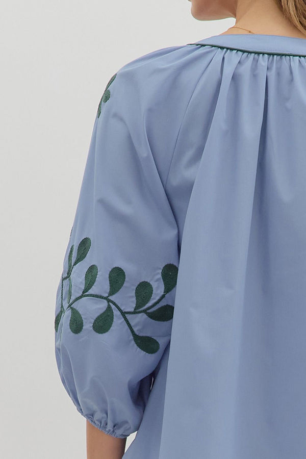 Casual Embroidered Sleeve Top