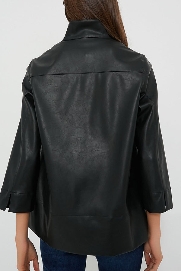 Casual Faux Leather Blouse