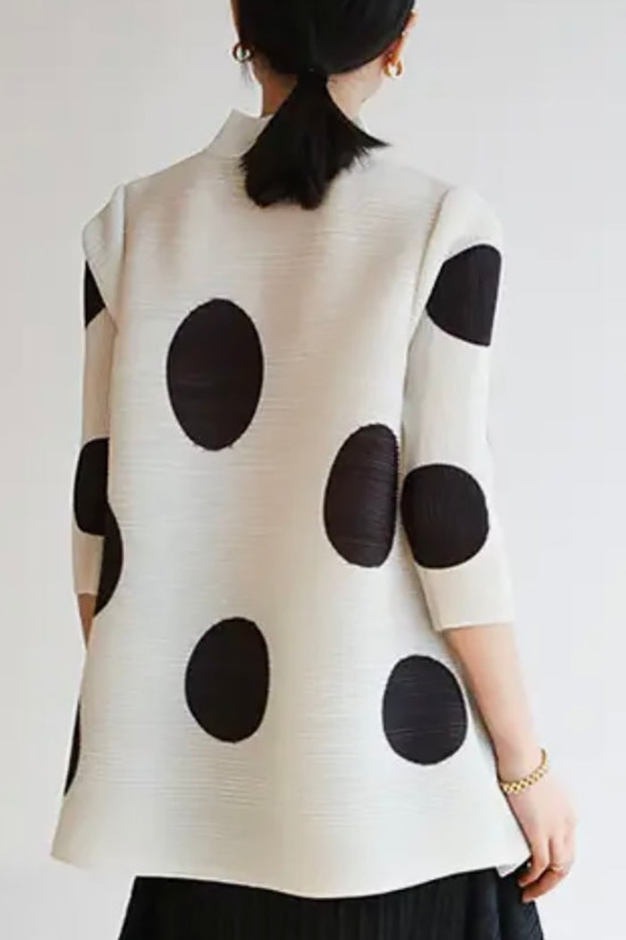 Oversized Polka Dot Stand-Collar Blouse