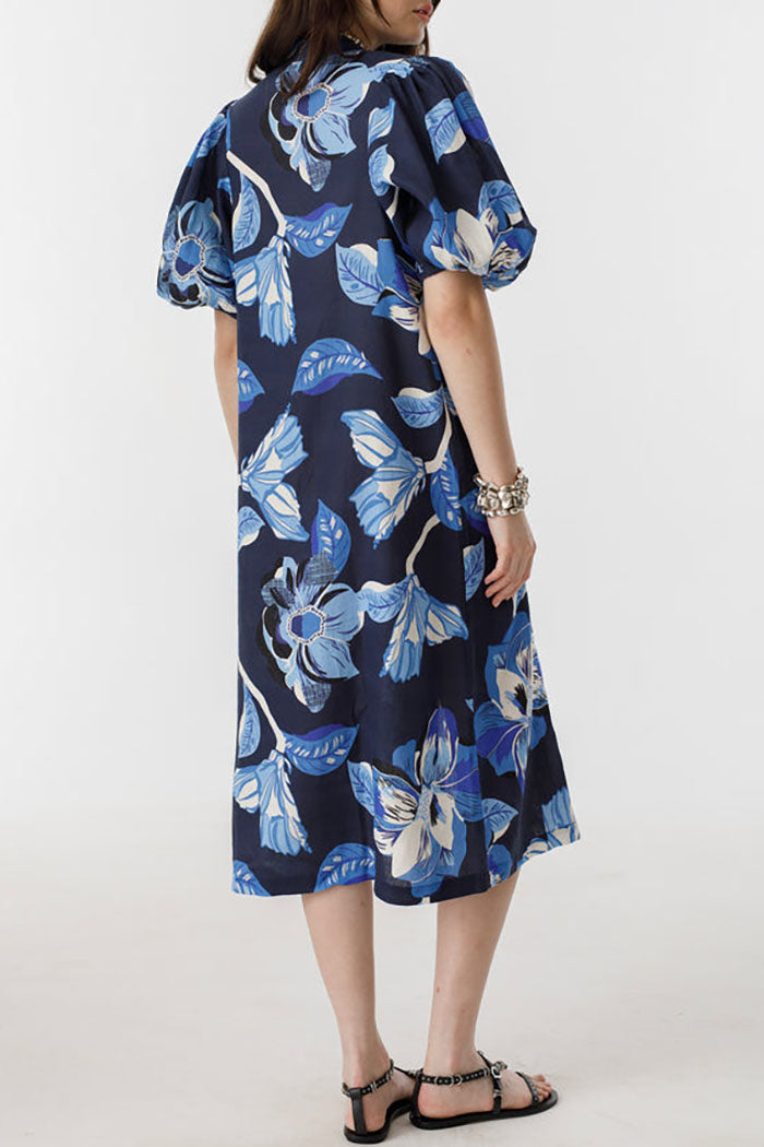 Floral Puff Sleeve Button Dress