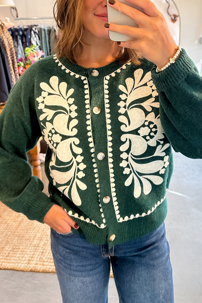 Casual Floral Embroidery Knit Cardigan
