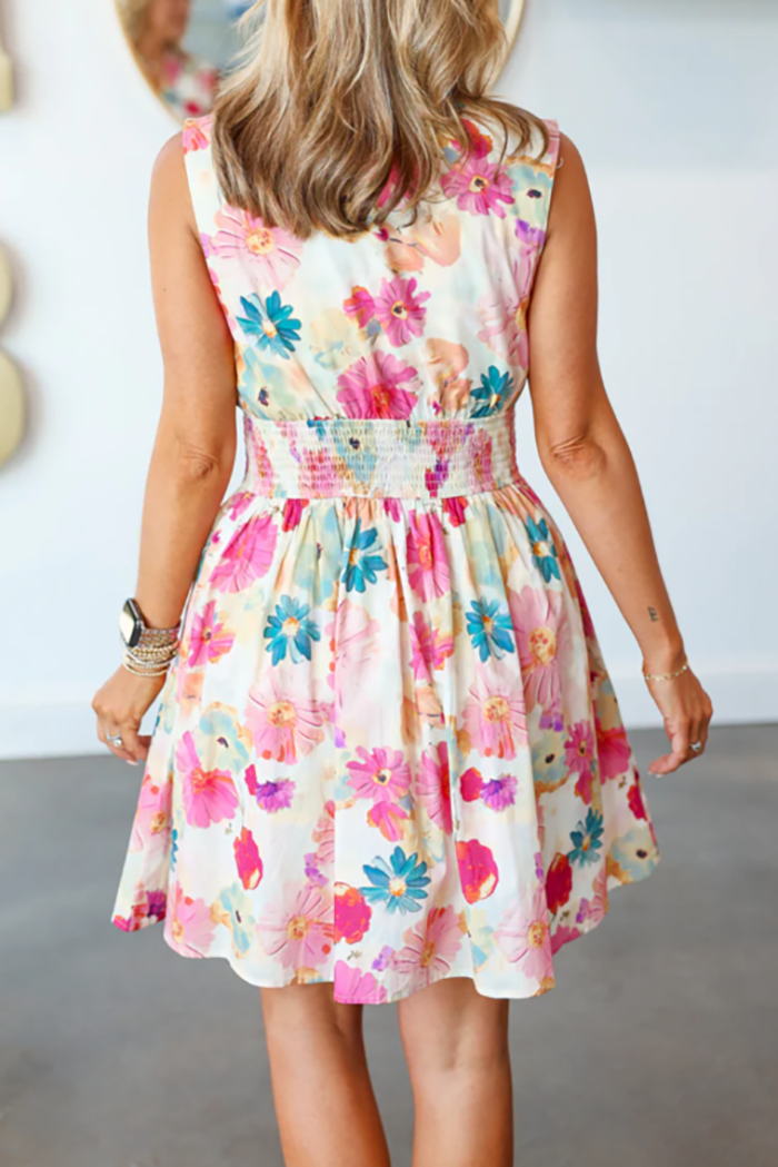 Smocked Waist Zipper Dress