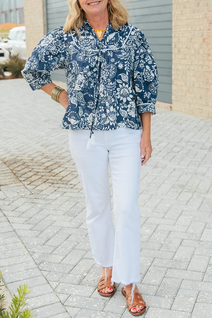 Casual Navy Floral Top