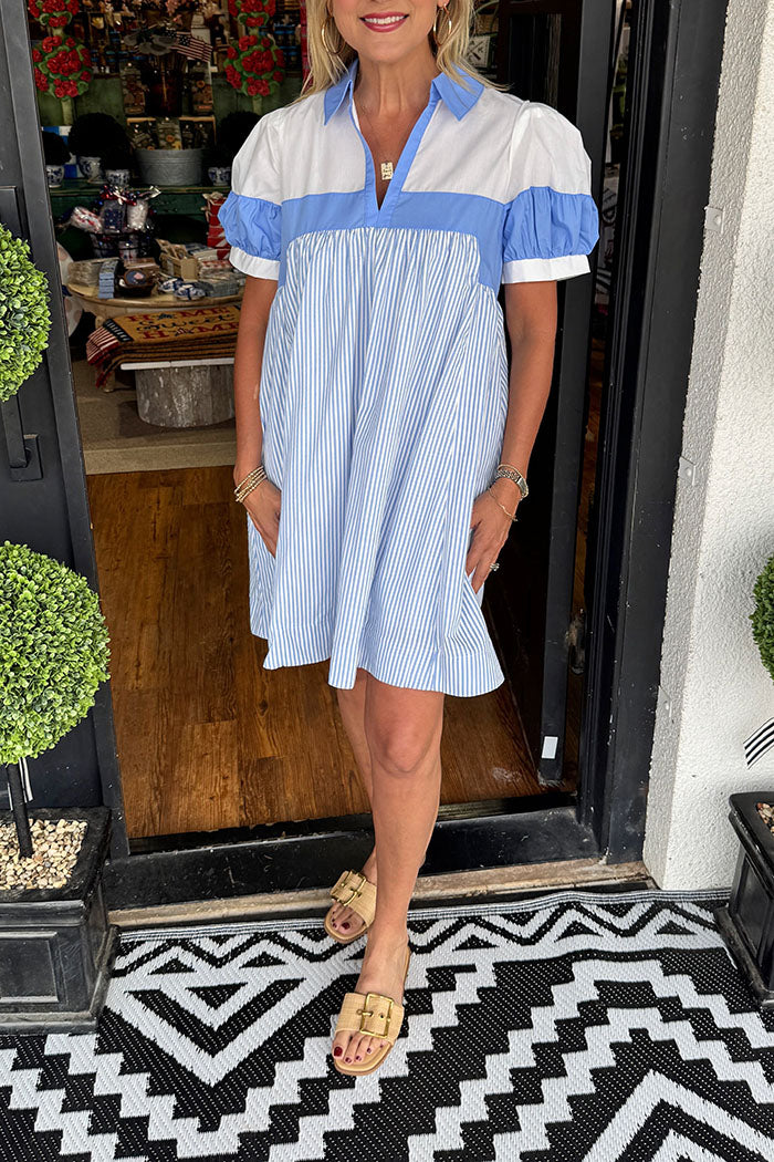 Striped Color Block Pocket Dress