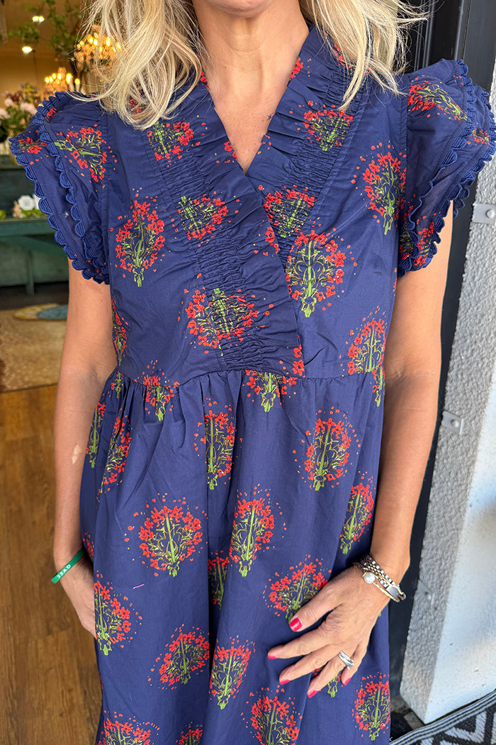 Floral Flutter Sleeve Ruffle Hem Maxi Dress