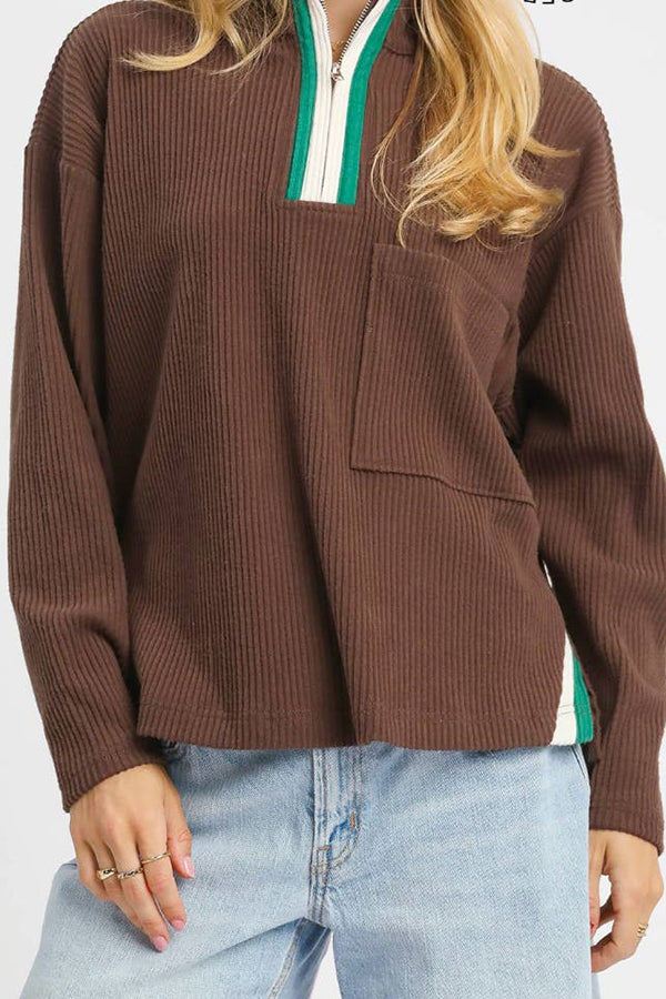 Compare Trim Zipper Knitted Top