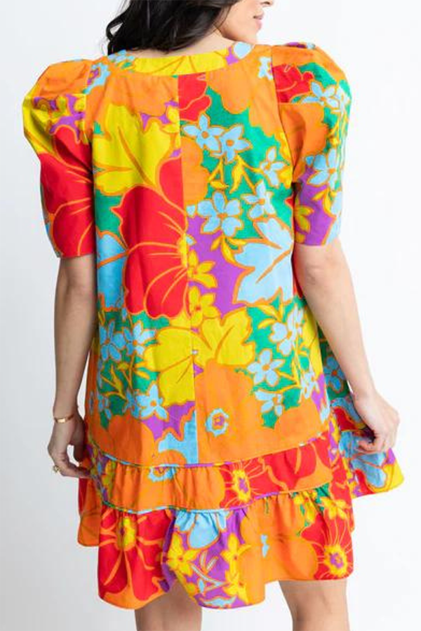 Floral Ruffles Hem Dress