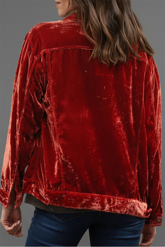 Pocketed Velvet Trucker Jacket