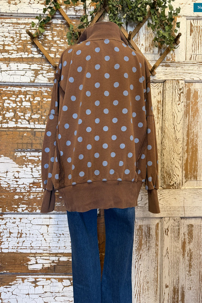 Brown Polka Dot Collared Sweatshirt