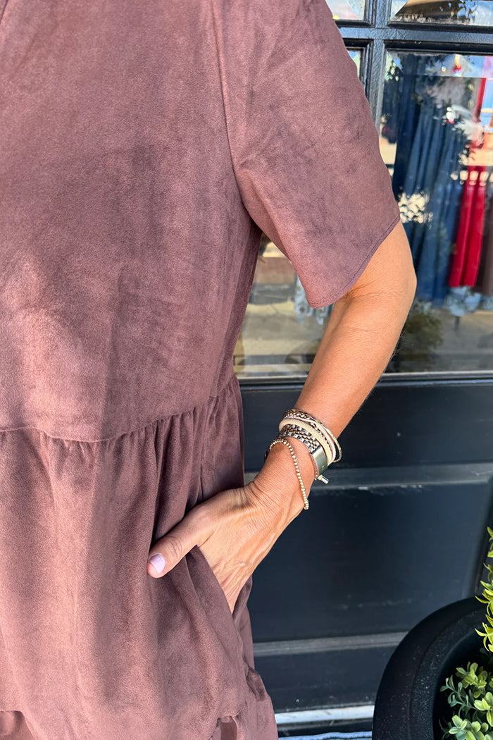 Espresso Short Sleeve Pocket Tiered Dress
