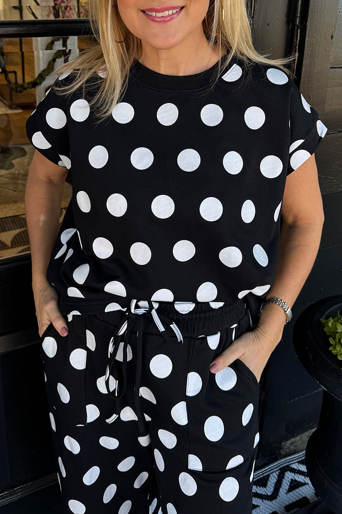 Tie Waist Polka Dot Pocketed Set