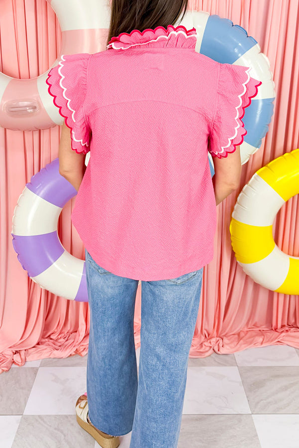 Scallop Edge Ruffles Sleeve Top
