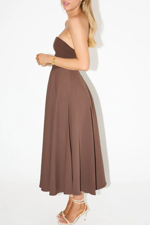 Strapless Ruffle Midi Dress