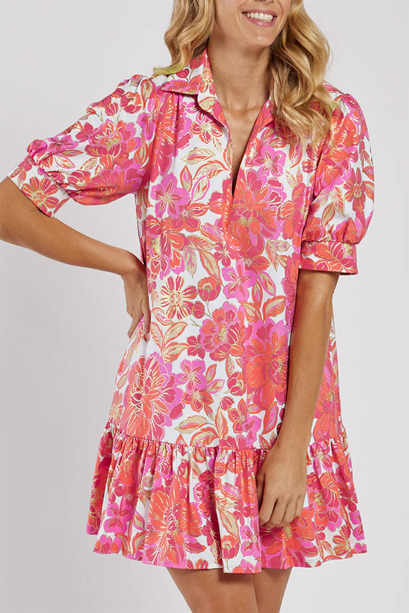 Puff Sleeves Pockets Flounce Dress