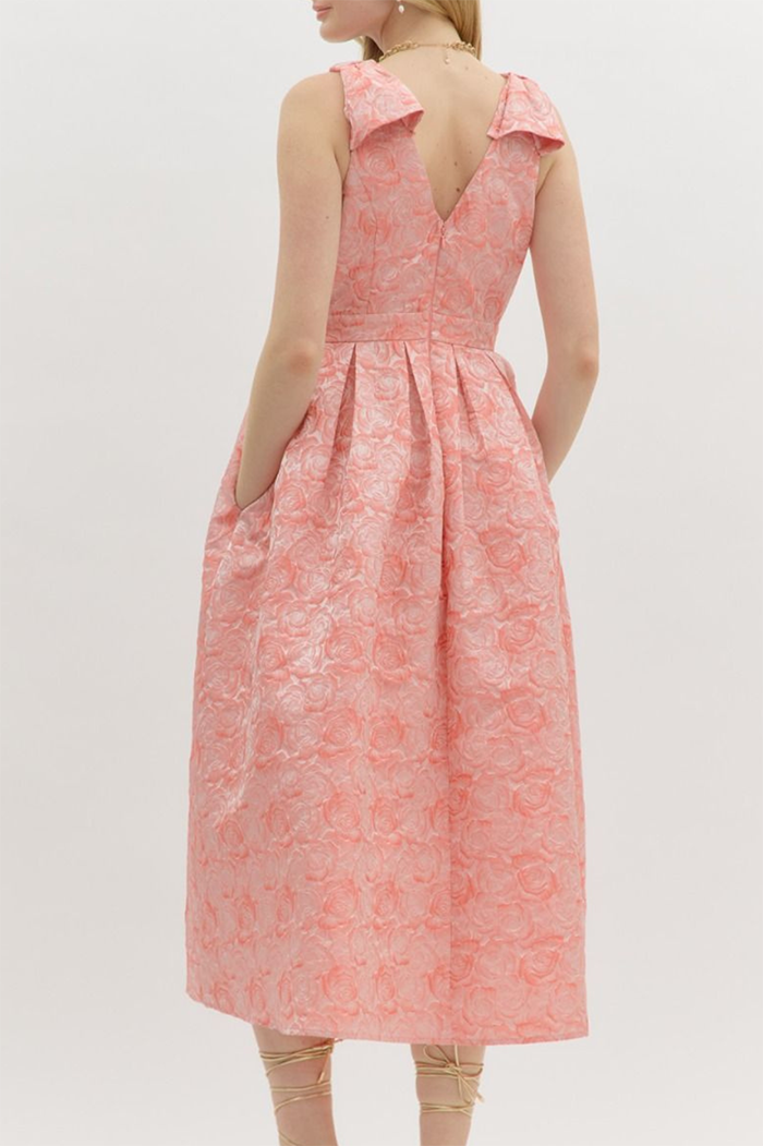 Sleeveless Pleated Floral Pocket Dress