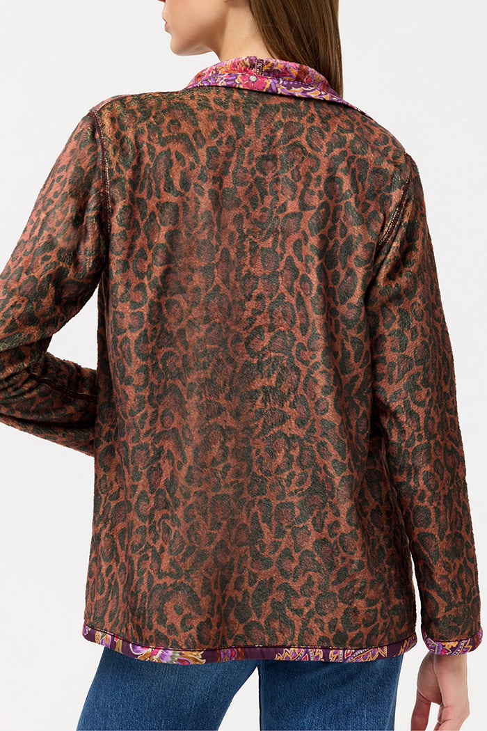 Reversible Leopard Trim Sherpa Pocket Jacket