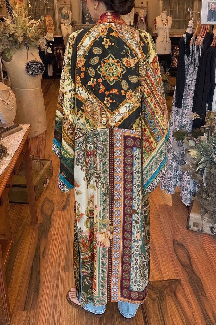 Reversible Patchwork Floral Long Silk Kimono