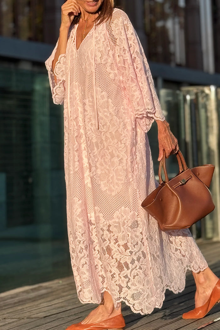 Floral Lace Wide Sleeve Maxi Dress