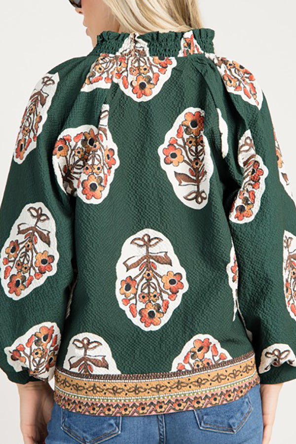 Pleated Collar Floral Top