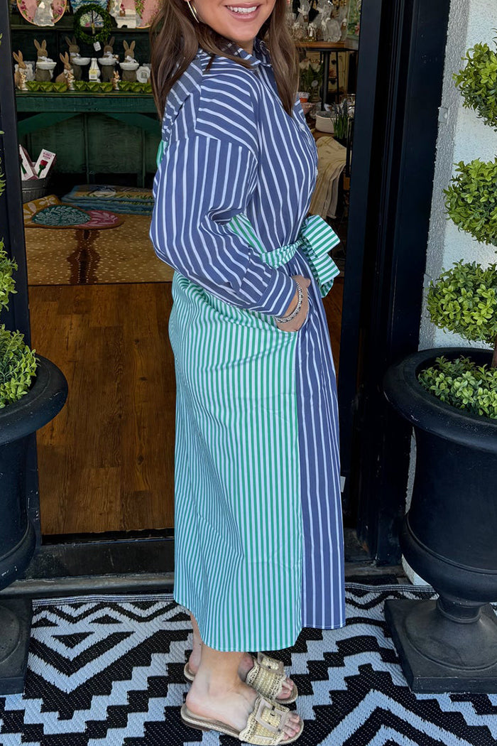 Striped Button Front Shirt Dress
