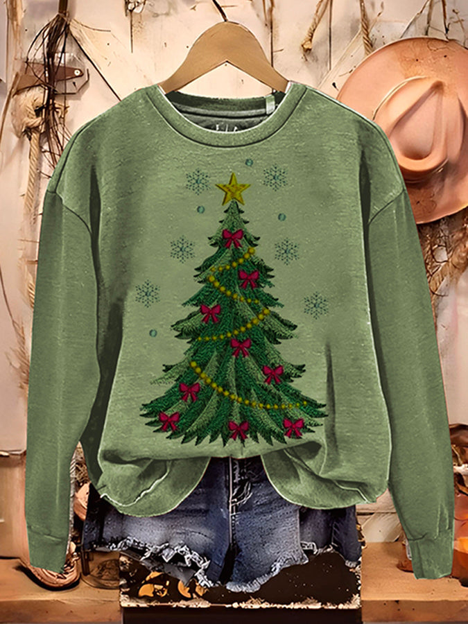 Casual Christmas Tree Pattern Top